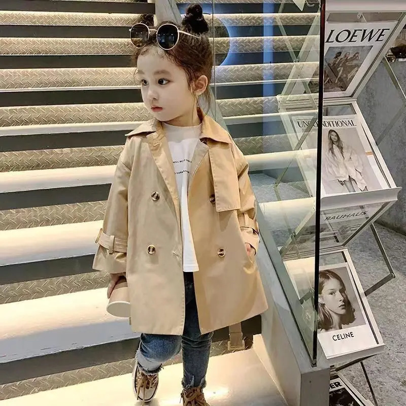 FaShion Baby Girls Trench Coat Mid Length Autumn Childrens British Style Coat Baby Clothing Korean Version Coat 2-8Y 240711