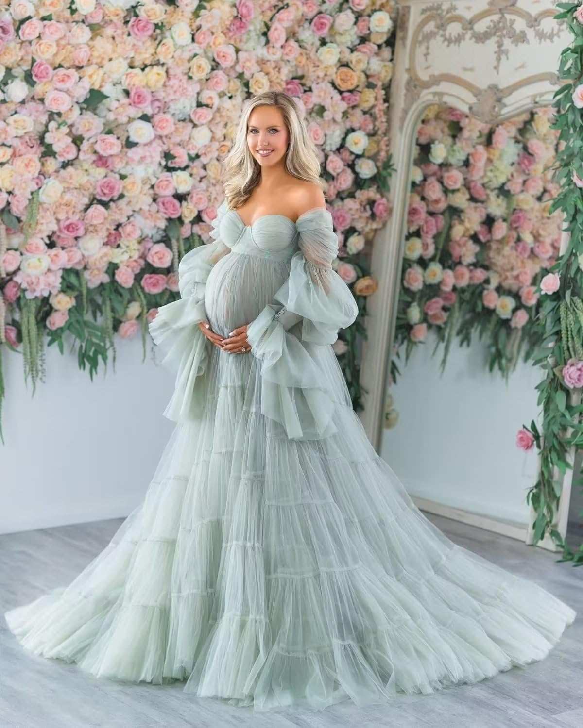 Elegant Bridal Robe Wedding Gowns For Women Bride Ruffle Pregnancy Bathgown Maternity Custom Made Tulle Robe for Photo Shoot