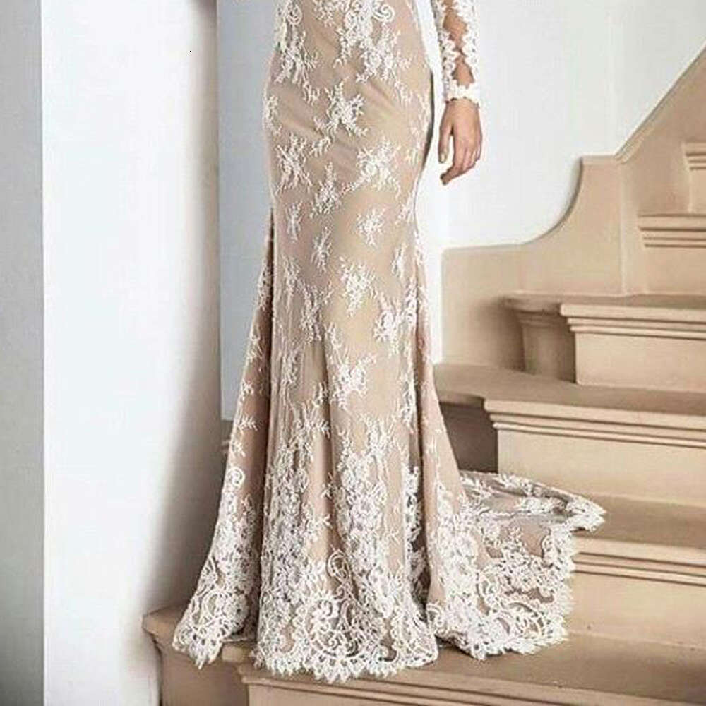 Elegant Mermaid Wedding Dresses O Neck Appliques Lace Long Sleeves Vestidos De Novia Custom Made White Champagne Bridal Gowns