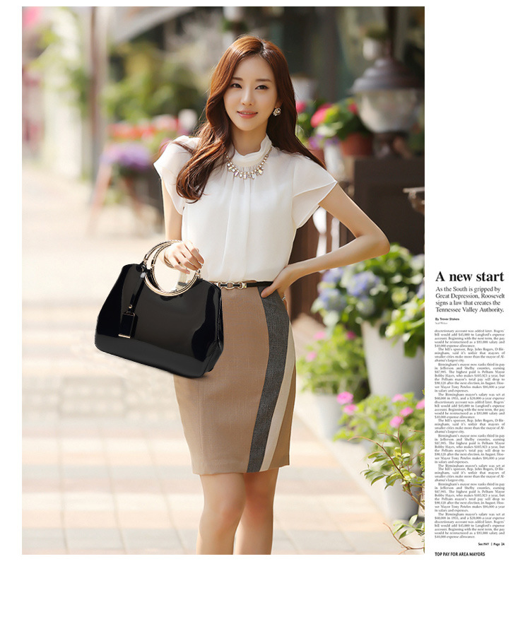 New European Fashion Women's One Shoulder Wedding Bag Bright Lacquer Leather Carrying Ring Cross Shoulder Handheld Bridal Bag