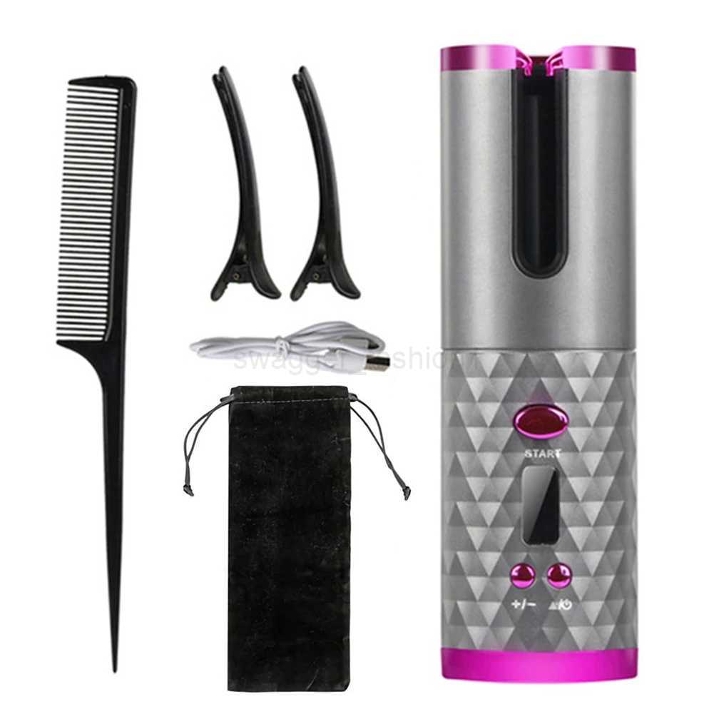 Cordless Automatic Curling Iron Hair Curler Portable Rechargeable Lazy Hair Curler LCD Display Ceramic Curly Rotating Wave StyerB240719