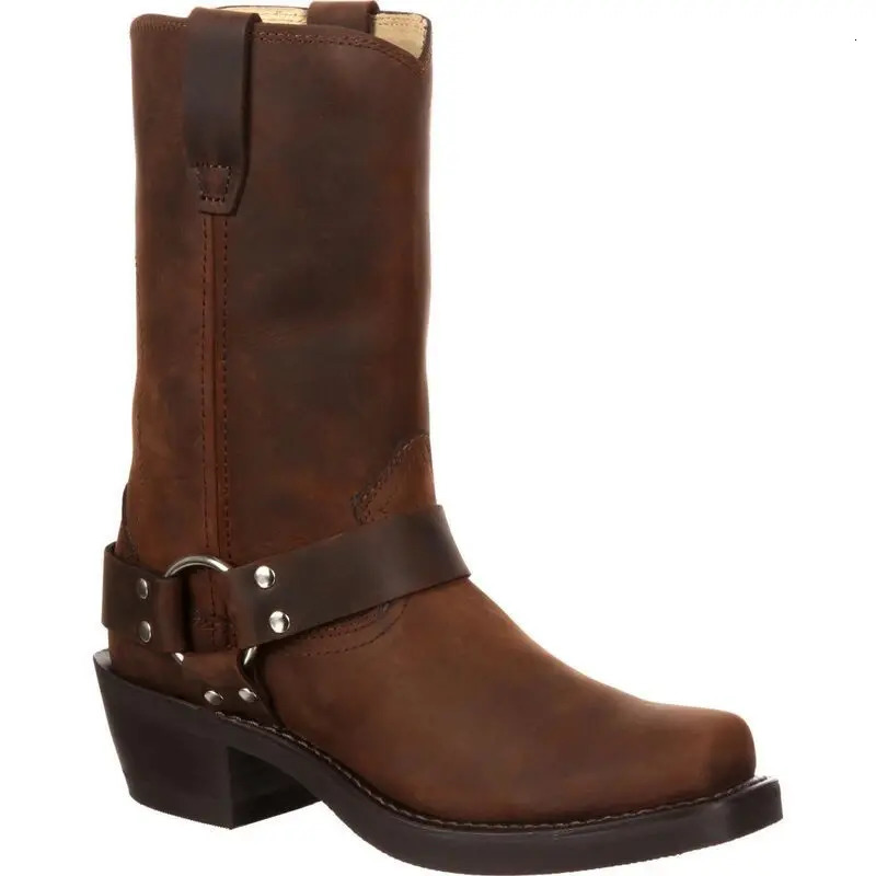 Men Cowboy Western Fashion Med Heel Shoes 4.5CM Heighten Casual Mid Calf Tall Faux Leather Square Toe Boots 240717 4