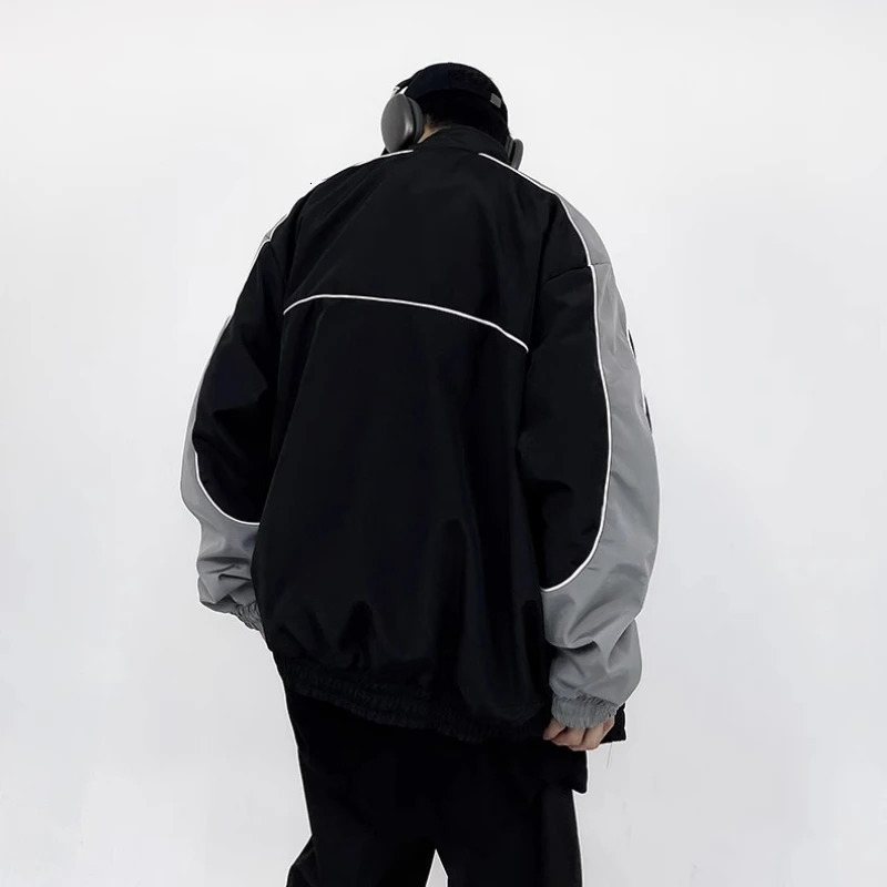 Vintage Bomber Jackets Men Woman Patchwork Star Pattern Loose Varsity Coats Y2k Harajuku Spring Hip Hop Baseball Uniform Outwear 240717