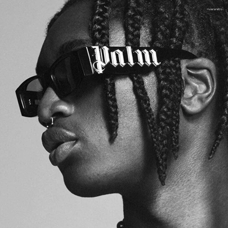 Sunglasses 2024 Punk Style PALM Letters Fashion Black Frame Ins Hip Hop Sun Glasses Unisex For Women Men