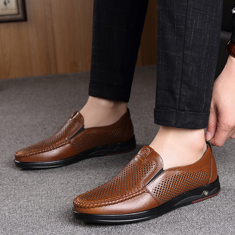 Men's Summer Loafers Shoes Genuine Leather Soft Man Casual Slip-on Cutout Shoes Cowhide Summer Loafers 2023