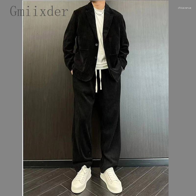 Men's Tracksuits Autumn Light Luxury Corduroy Suit Korean Version 2024 Fashion Trend High Street Designer Handsome Sets Freshing