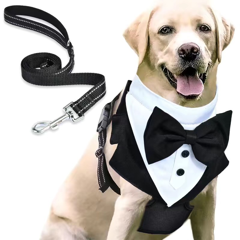 Tuxedo Dog Harness with Leash Set,Dog Vest Harness,Soft Breathable Mesh Pet Harness with Bow Tie, Small Medium Dogs Cats Harness
