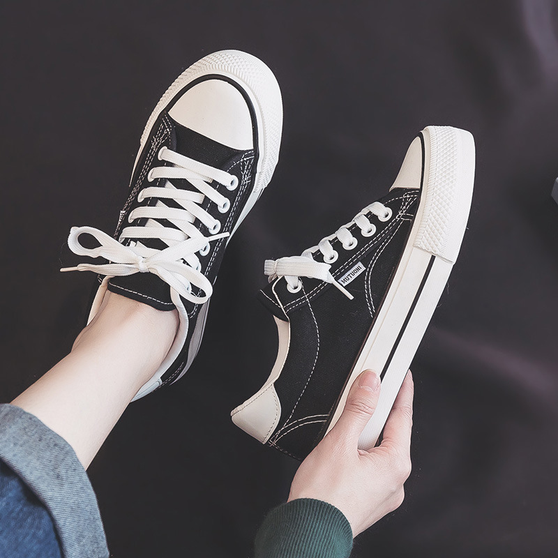 Shoes For Women Low-Top Vulcanized Canvas Platform Sneakers Black Flats Tennis Female Classic Student Small Couples Skateboard Dcc