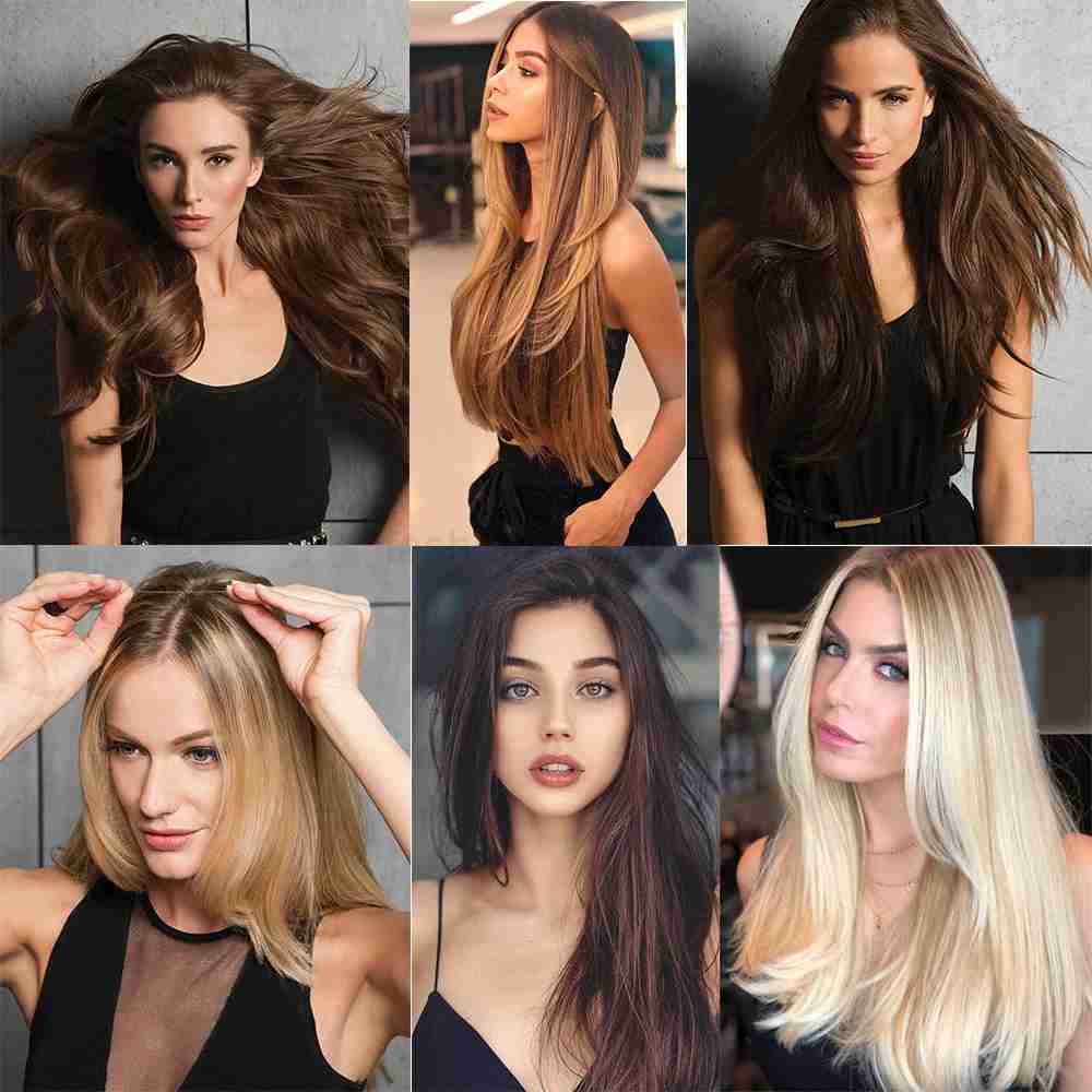 No clip natural hair synthetic long straight hair blonde hair black mixed fake hairX240719