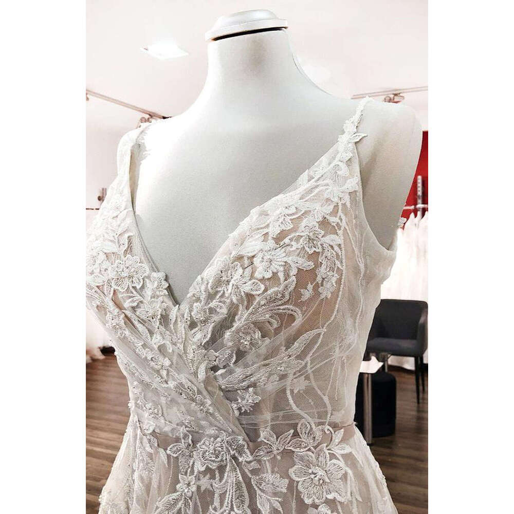 A Line Elegant Peals Wedding Dresses Appliques Embroidery Spaghetti Straps Bridal Gowns Formal Evening Vestidos De Novia