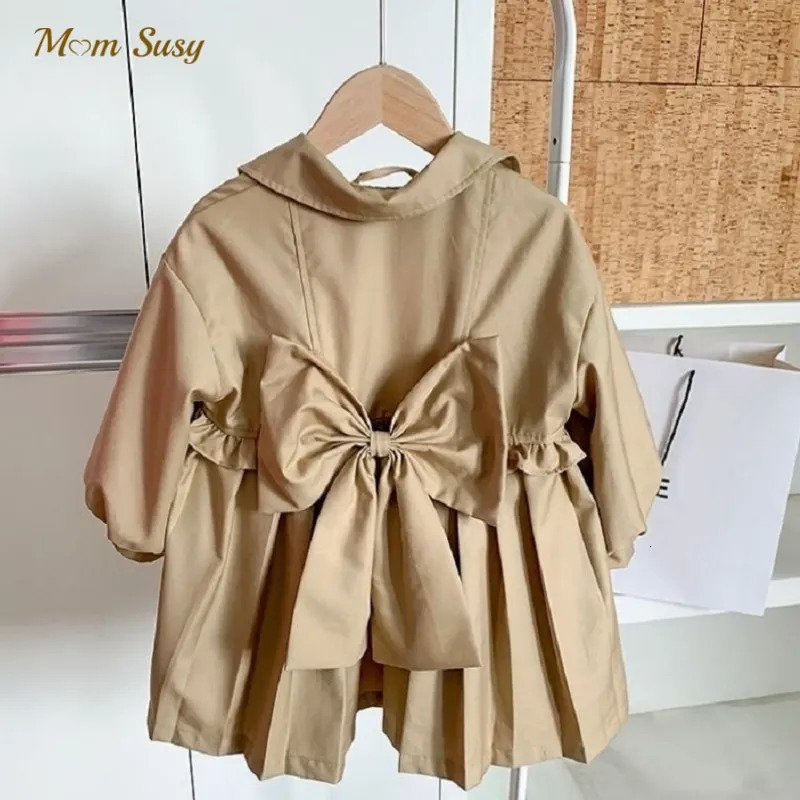 Fashion Baby Girl Cotton Trench Jacket Big Bow Kid Windbreak Jacket Long Autumn Spring Child Dust Coat Baby Clothes 1-7Y 240711