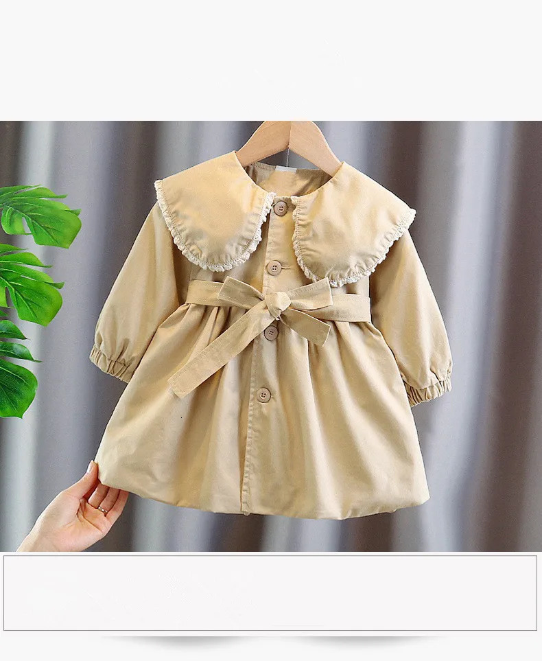 Girls Windbreaker Baby Coats College Style Top Spring Autumn Long French Childrens Clothing Kids Jackets Solid Casual Outerwear 240711