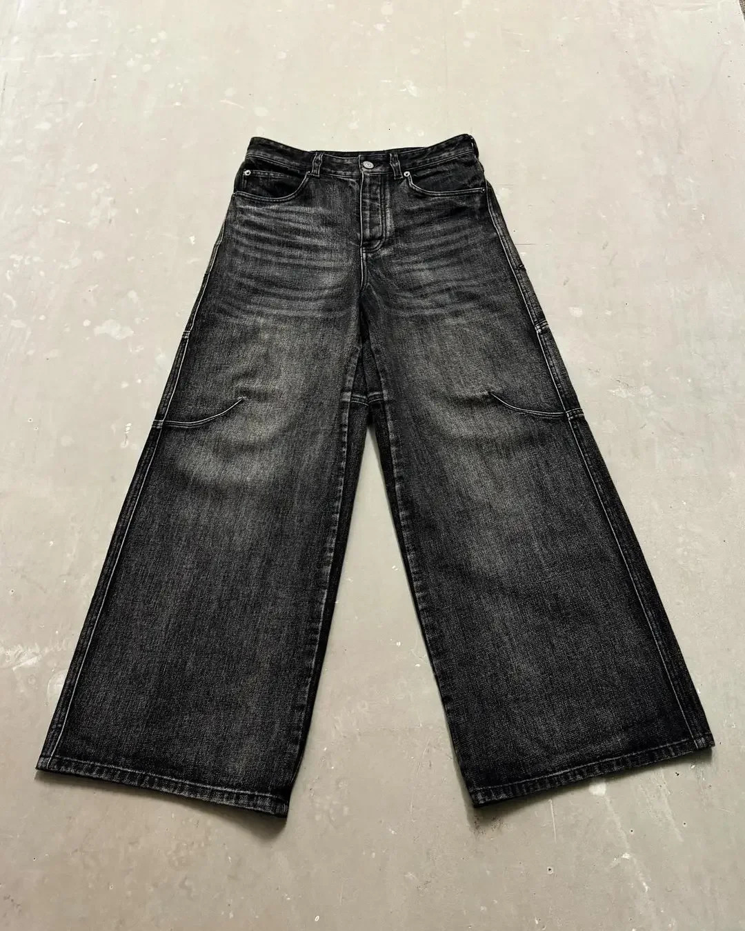 Hip hop personality Harajuku street clothing washed men jeans Y2K retro Goth fashion couple straight leg pants wide 240713