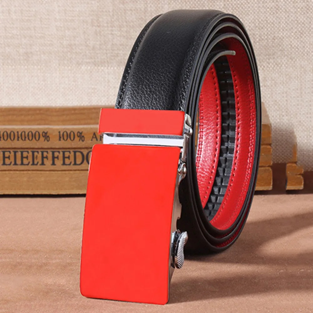 FAJARINA Unisex Fashion Style Belt Red Cowhide Genuine Leather Pure Colour Blank Automatic Metal Belts for Male Female AUTBT010 240709
