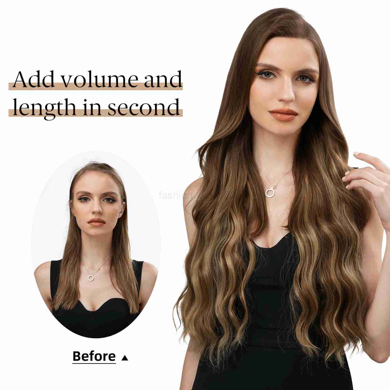 Sarla synthetic wave invisible clip hair fishing line Ombre natural blonde one-piece wigX240719