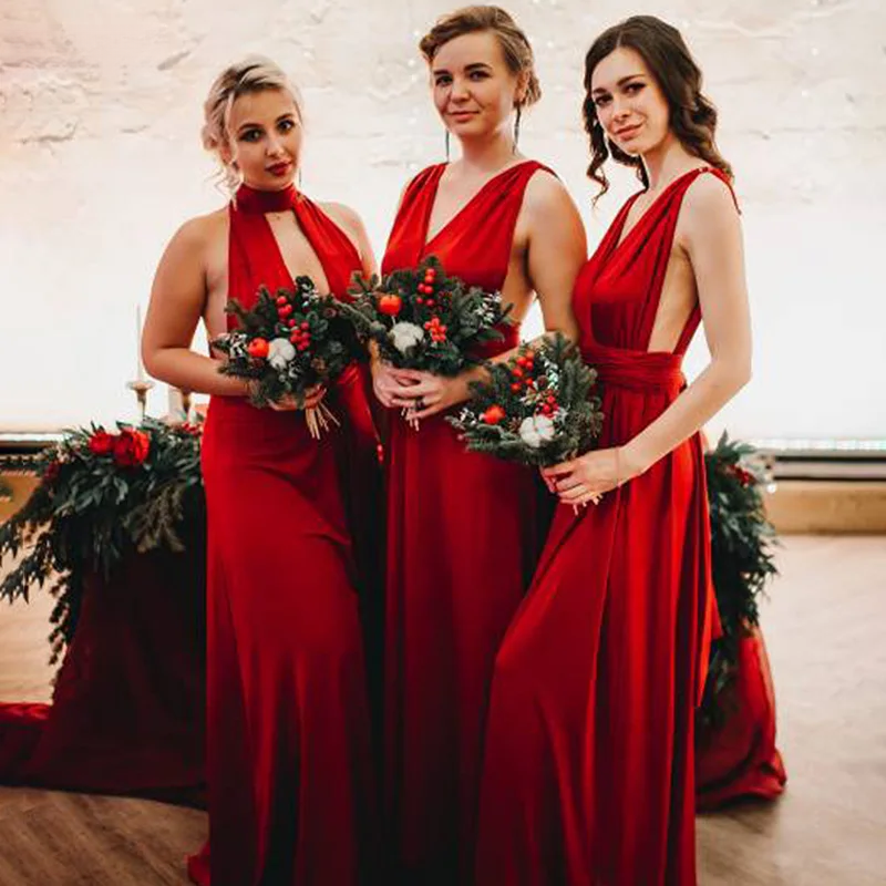 Bridesmaid A-E Evening Greek Maxi Sexy Red Pink Elegant Formal Long Dress 0219