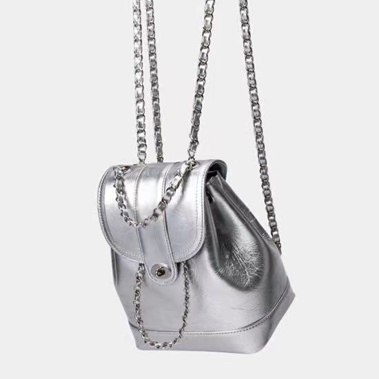 2024 New Style Sier Chain Women's Korean Edition Small Fragrance Backpack Fashionable Crowd Book Bag H7.19#27