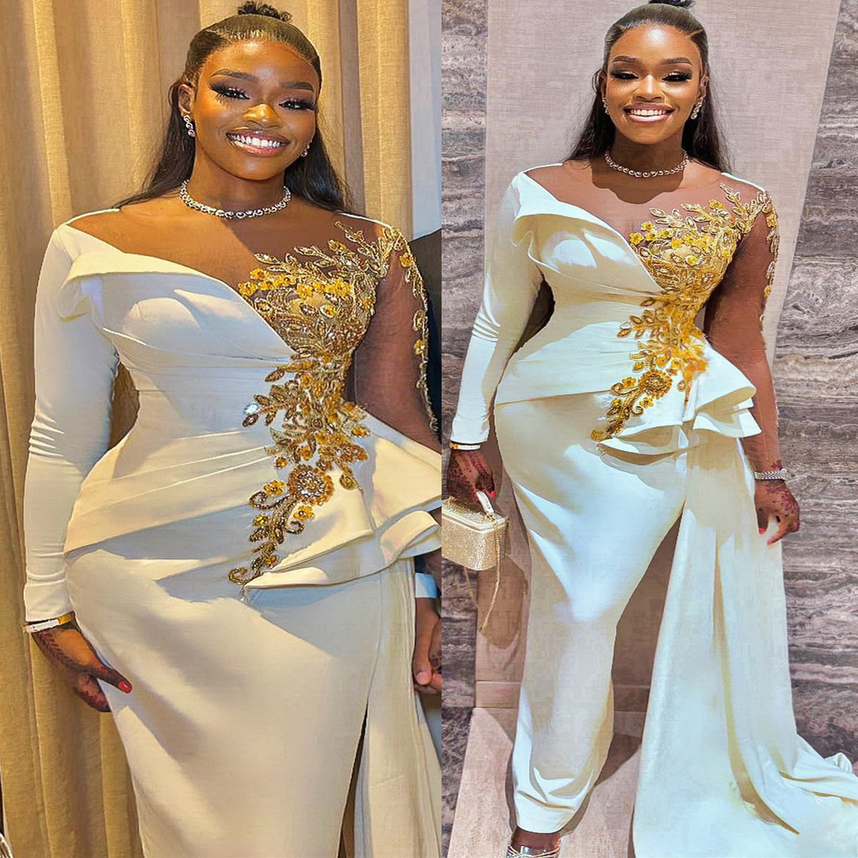 2024 Plus Size Ivory Sheath Prom Dress Satin Promdress Lace Crystals Evening Formal Party Second Reception Birthday Engagement Gowns Dresses Robe De S