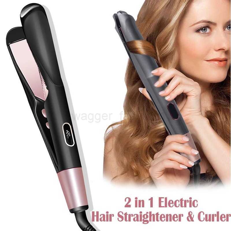 2 In 1 Pro Twist Hair Straightener And Curler Spiral Wave Curling Gold Titanium Flat Iron Straightening Curling Styling ToolB240719