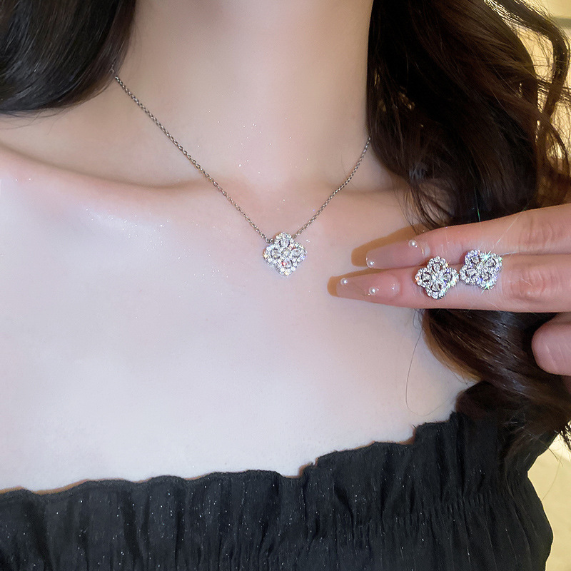 Luxury Designer pendant Engagement silver Plated Cubic Zirconia for Women Diamond necklace Earrings set Wedding Party Jewelry H260202