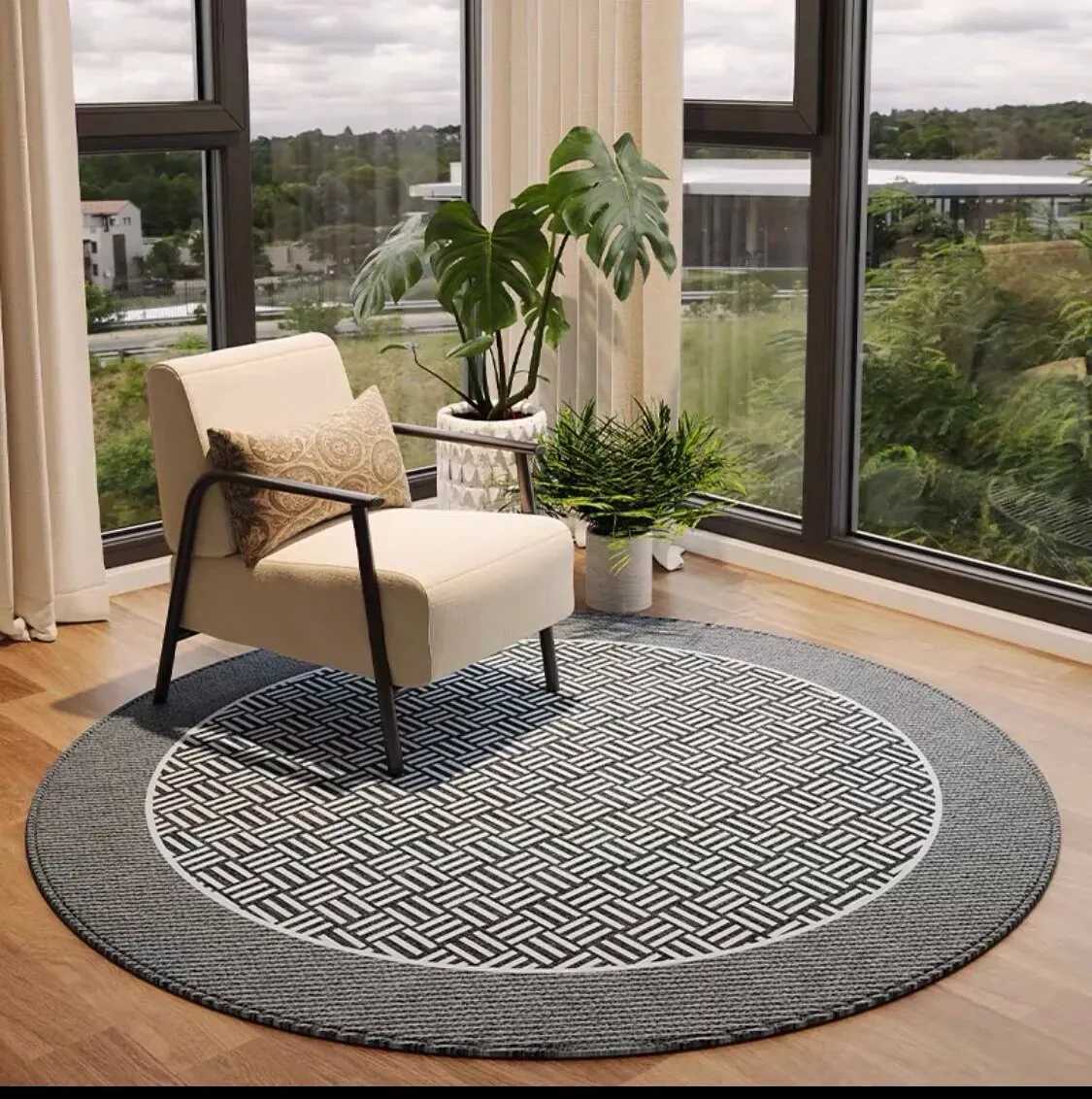 VIKAMA French Light Luxury Round Crystal Velvet Carpet Living Room Ssofa Bedroom Tea Table Blanket Study Rocking Chair Floor Mat