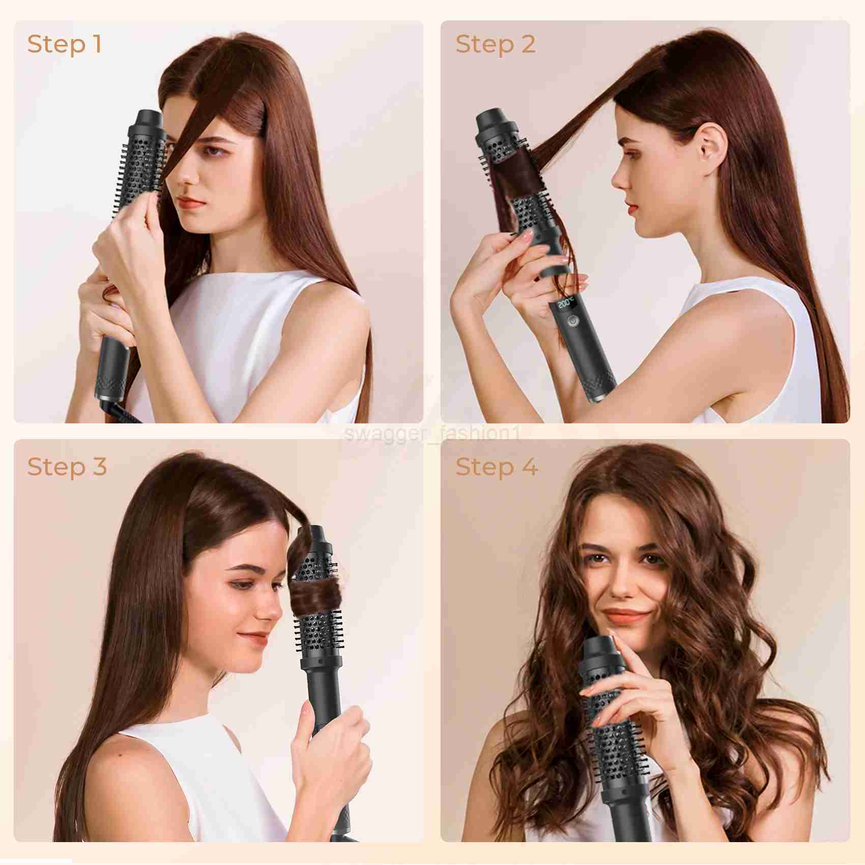 Thermal Brush Volumizing Brush 3 In 1 Ionic Heating Round Brush Professional Curling Iron LCD Display Travel Hair Curler CombB240719