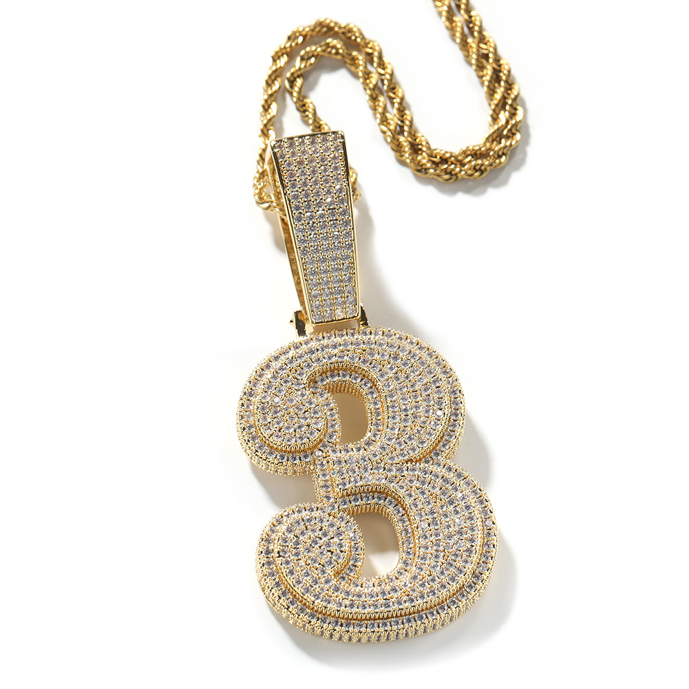 Hip Hop 0-9 Number Letter Pendant Necklace 5A Zircon Women Mens Jewelry