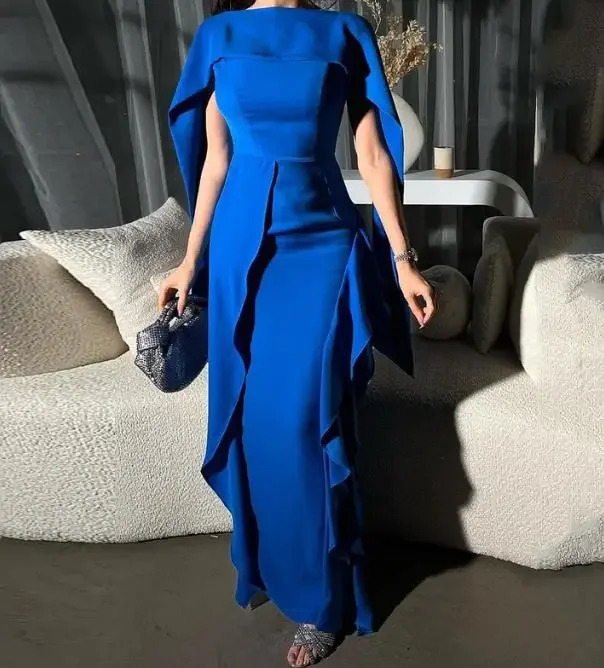 Elegant Party Dresses for Women Autumn Winter Wedding Guest Dress Lace Solid Color Blue Long Dress Female Clothing Outfits 240710