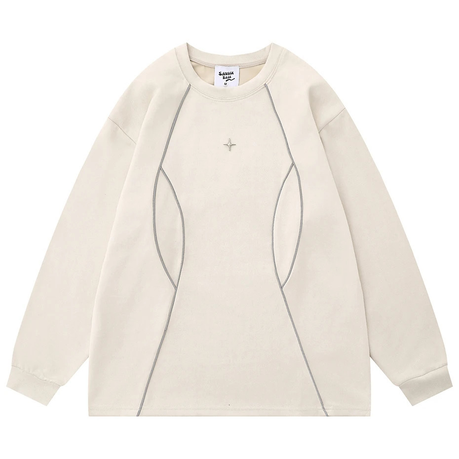 Men Suede Shirts Y2K Hip Hop Rivets Star Reflective Strip Long Sleeve Tshirt Streetwear Harajuku Loose Casual Tee Shirt 240716