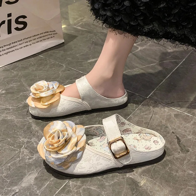 DOGHC French Mary Jane Shoes for Womens Summer Suede One Foot Square Toe Flat Bottomed Rose Single 240718