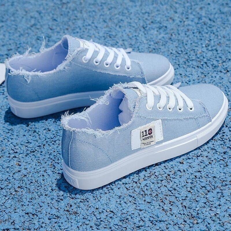 SIGHS Ready Stock 35-40 cheap sports shoes Little 2021 Women's White Canvas New Summer Pelar Korea Version Compatible