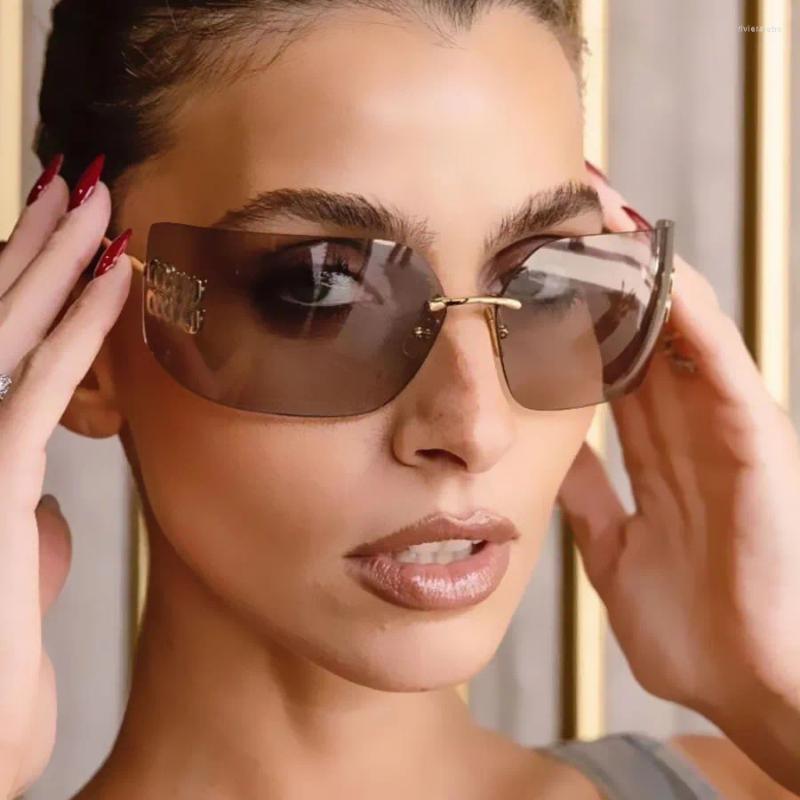 Square Rimless Sunglasses for Women, Fashion Brand, Elegant Gradient Shades, UV400 Protection dh911125171