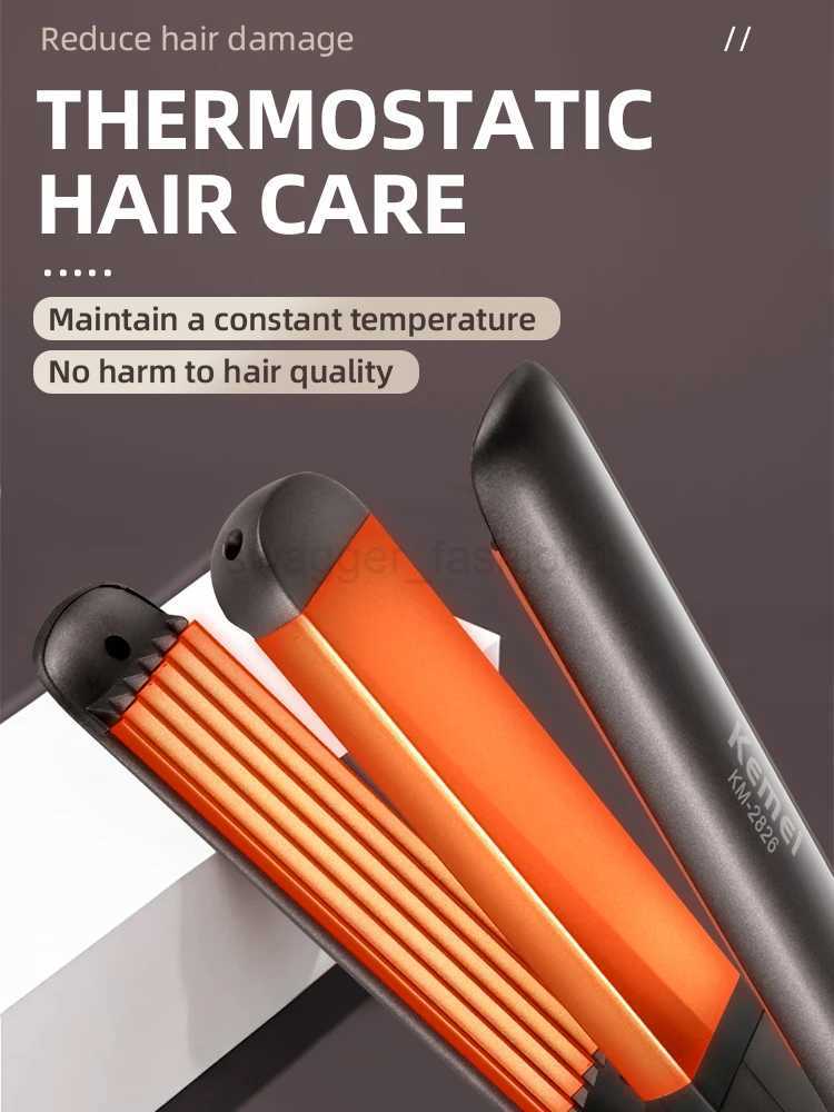 KEMEI 2 in 1 Electric Hair Straightener Curler Splint Flat Iron Negative Ion Straight Curling Iron Plates Corrugation Hair CareB240719