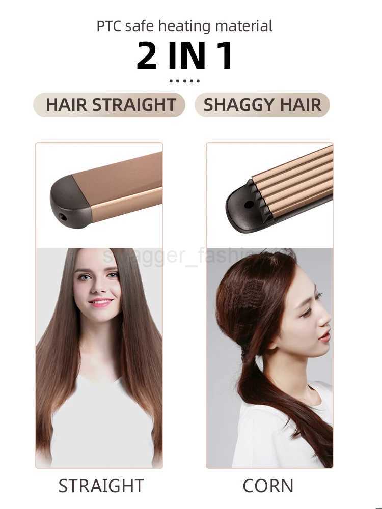KEMEI 2 in 1 Electric Hair Straightener Curler Splint Flat Iron Negative Ion Straight Curling Iron Plates Corrugation Hair CareB240719