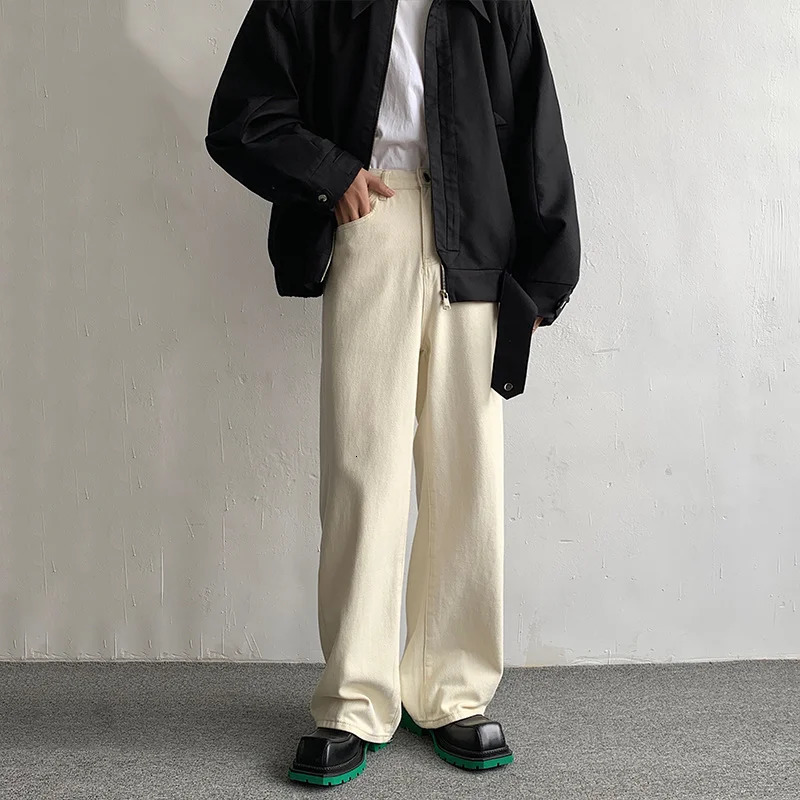Baggy Beige Jeans Men Fashion Casual Oversized Wide Leg Jeans Men Streetwear Korean Loose Straight Denim Pants Mens Trousers 240712