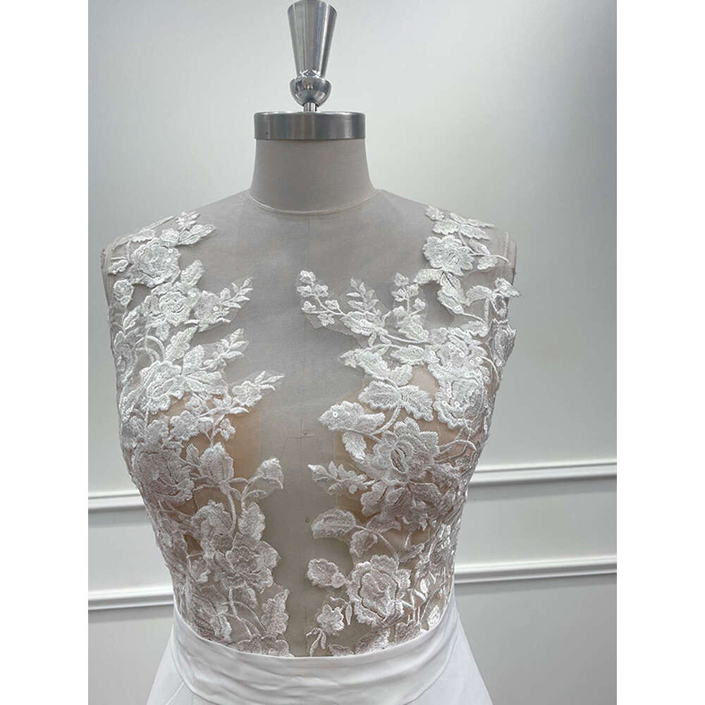Mermaid Satin Appliques Wedding Dresses For Women Simple Lace Embroidery O Neck Illusion Sleeveless Bridal Gown Vestido De Novia