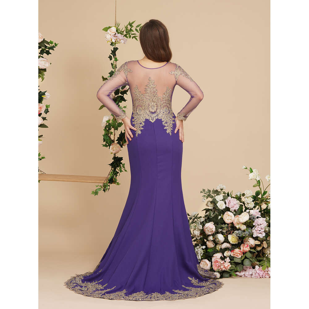Plus Size 26W Long Mermaid Sleeve Dress Women Sexy Beaded Crystals Elegant Lace Applique Formal Evening Party Gowns