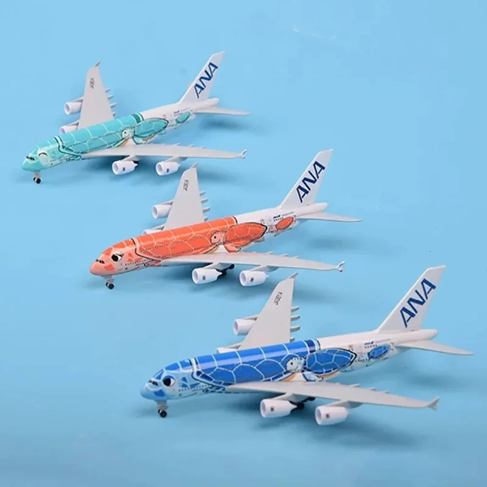 20cm alloy metal Japan Airlines ANA Airbus A380 cartoon turtle airplane model airplane model painting airplane toy 240716