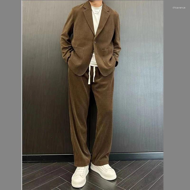 Men's Tracksuits Autumn Light Luxury Corduroy Suit Korean Version 2024 Fashion Trend High Street Designer Handsome Sets Freshing