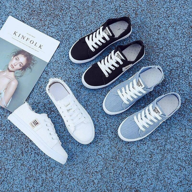 SIGHS Ready Stock 35-40 cheap sports shoes Little 2021 Women's White Canvas New Summer Pelar Korea Version Compatible