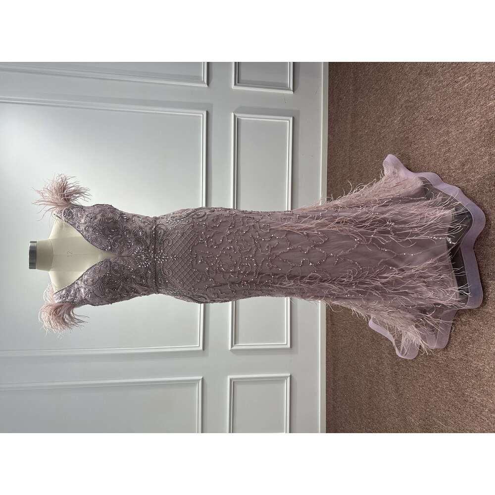 Mermaid Feathers Crystal Evening Dresses Women 2024 Dubai Beading V Neck Elegant Formal Party Prom Gowns Vestidos De Gala