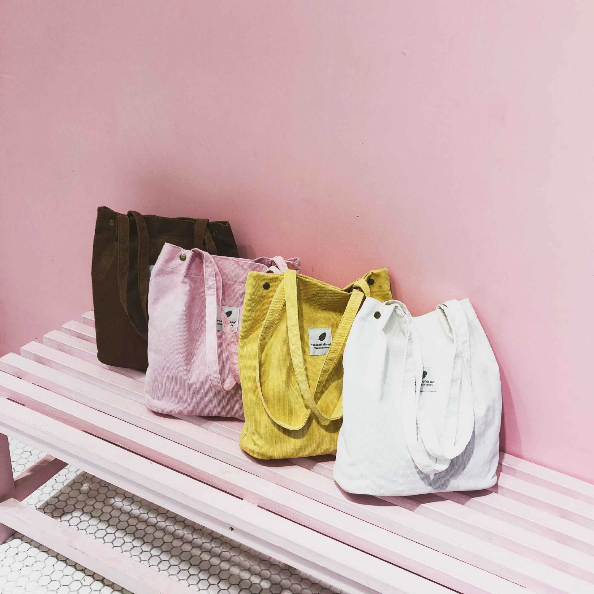 Corduroy Women's Bag Shopper Shoulder Bag Shopping Bags Female Bag Handbag With Buckle High Quality Small Canvas Totes Bags