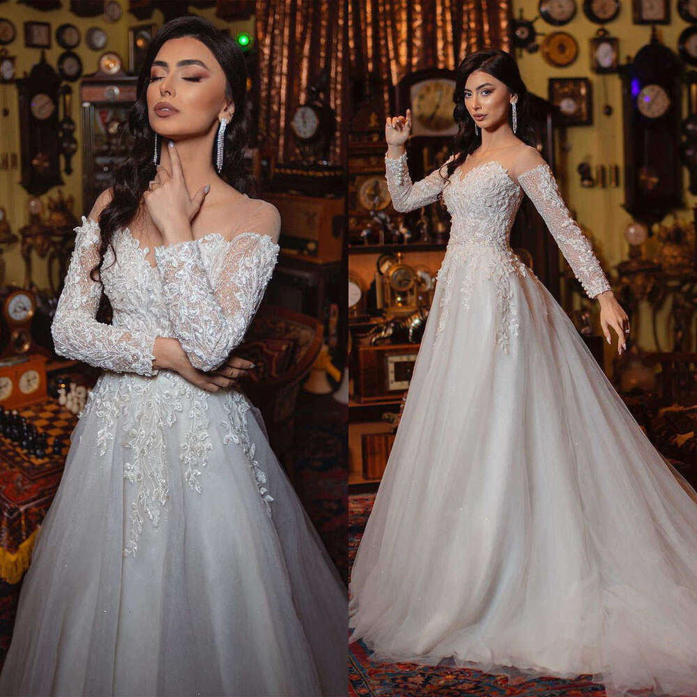 Elegant Wedding Dresses Appliques Lace Long Sleeves Princess Bridal Gowns A Line Custom Made Vestidos De Novia 0719