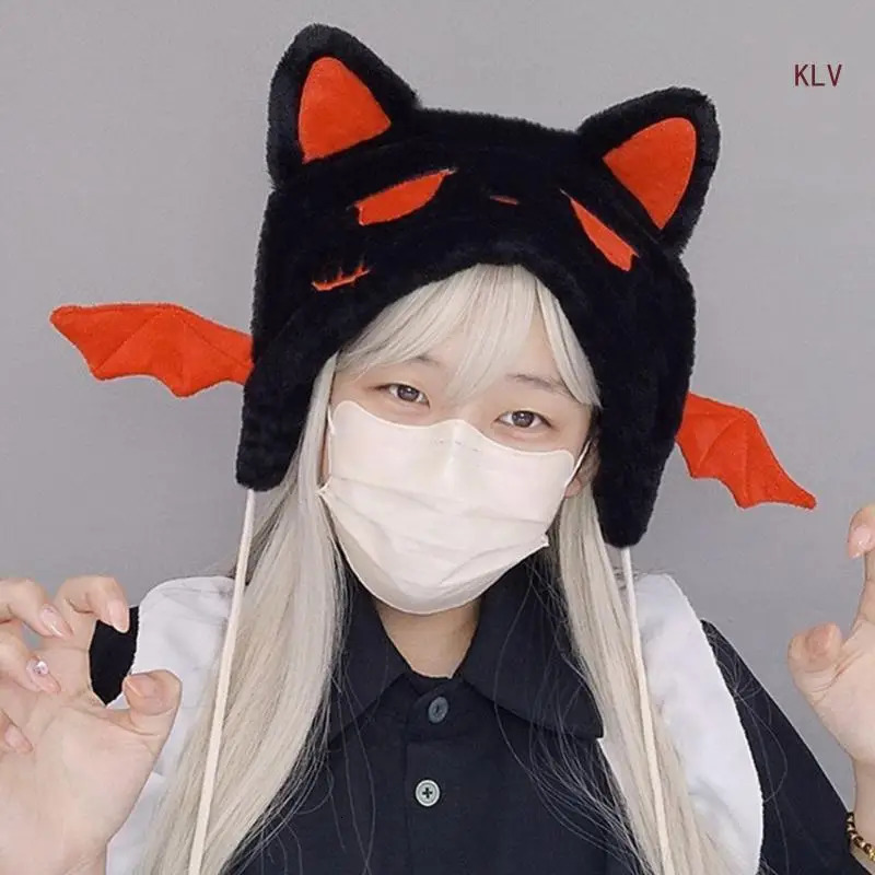 Girls Kitten Hat Y2K Furry Ears Hat Furry Kitten Head Gifts Warm Winter Hat Adult Children Furry Head Winter Po Props 240712