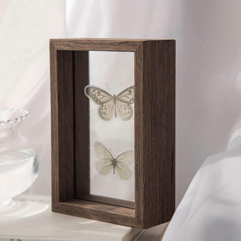 Transparent Solid Wood Display Double-Sided Glass Specimen Picture Shadow Box Frame Photo Frames H260306