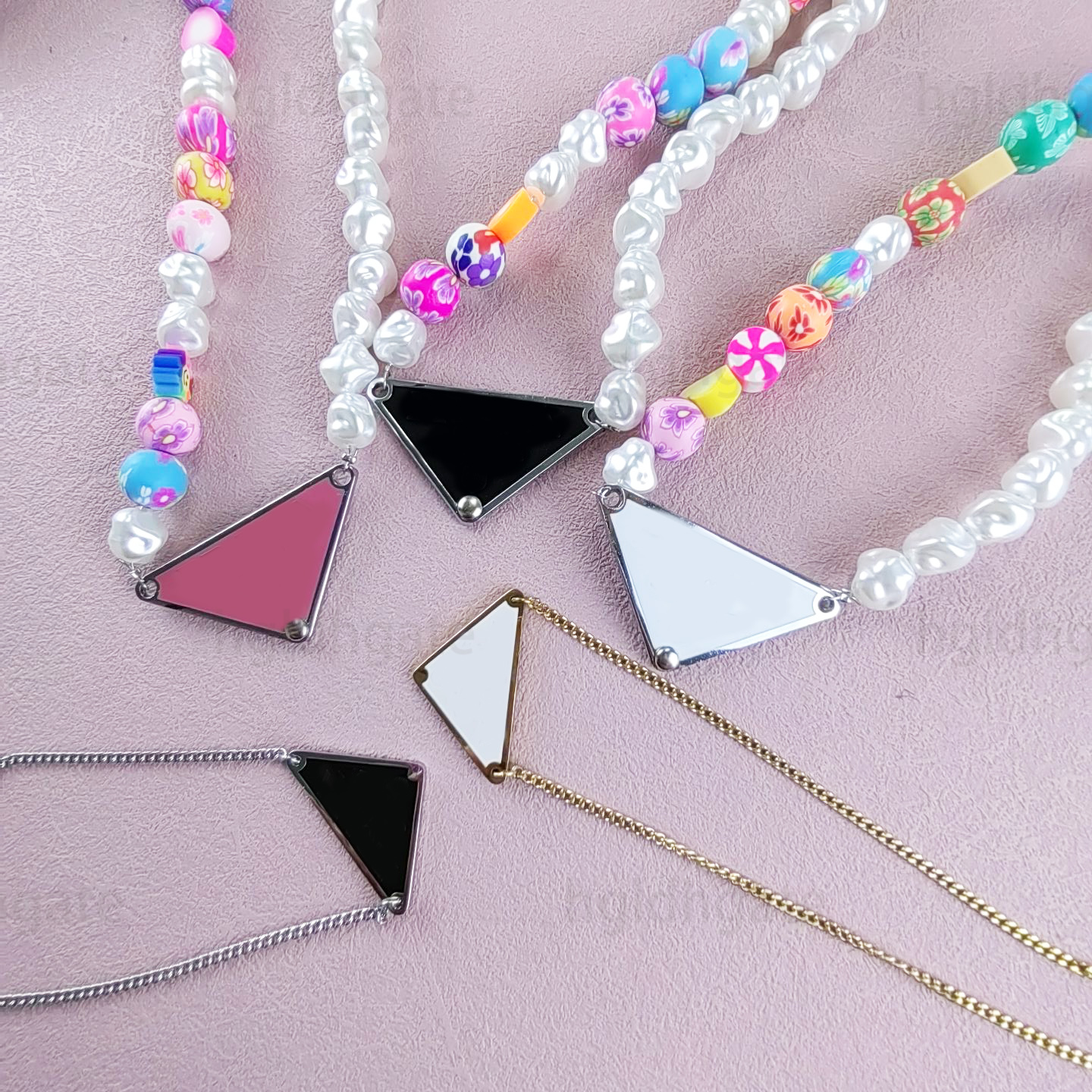 er Necklaces for Women Geometric Pendant Necklace with Beaded Gold Link Chain Elegant Summer Jewelry Z250910