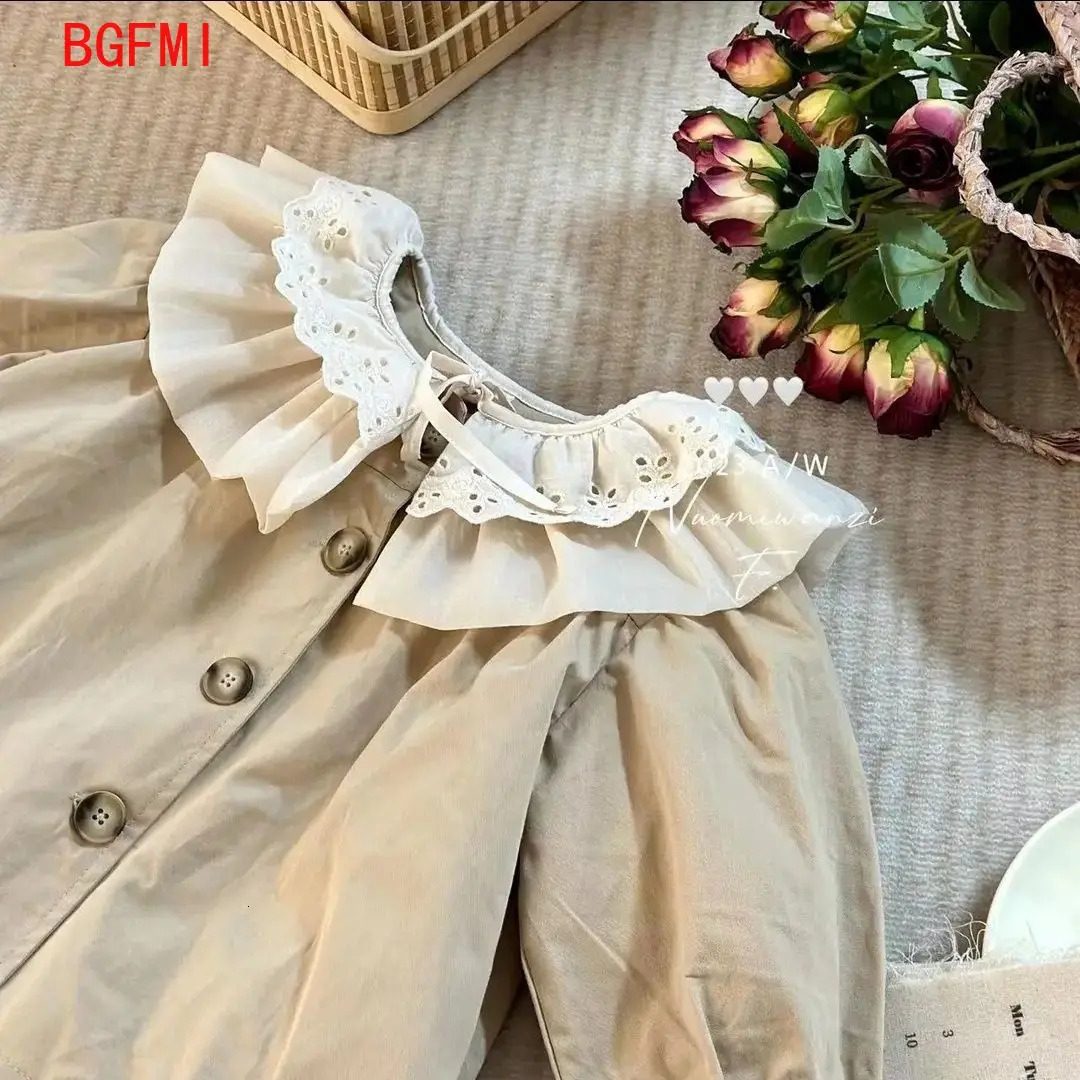 2-7 Yrs Spring Autumn Korean Version Toddler Girls Cotton Windbreaker Jacket Childrens Baby Doll Collar Fashion Trench 240711