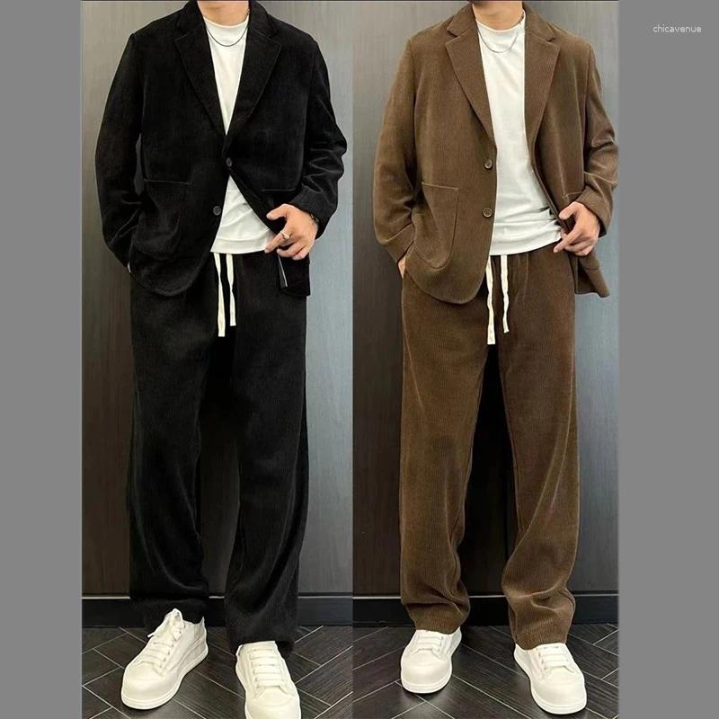 Men's Tracksuits Autumn Light Luxury Corduroy Suit Korean Version 2024 Fashion Trend High Street Designer Handsome Sets Freshing