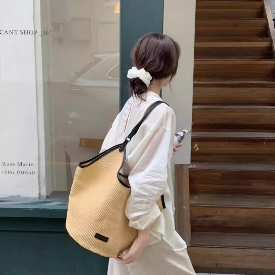 High end tote for women, European goods, travel grass woven single shoulder armpit commuting bag, vacation beach bag H7.19#28