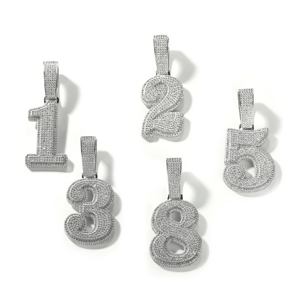Hip Hop 0-9 Number Letter Pendant Necklace 5A Zircon Women Mens Jewelry